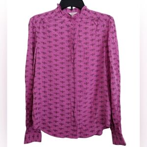 Joie Pink Mintee Printed Orchid Button Down Blouse Ruffle Neck Size Small